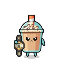 milkshake mascot character as a MMA fighter with the champion belt