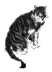 水墨画技法で描かれたモノクロ虎