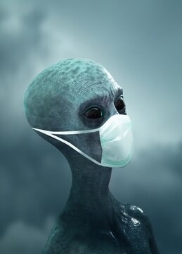 Alien wearing a face mask, illustration