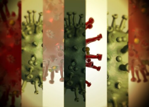 Coronavirus mutations, conceptual illustration