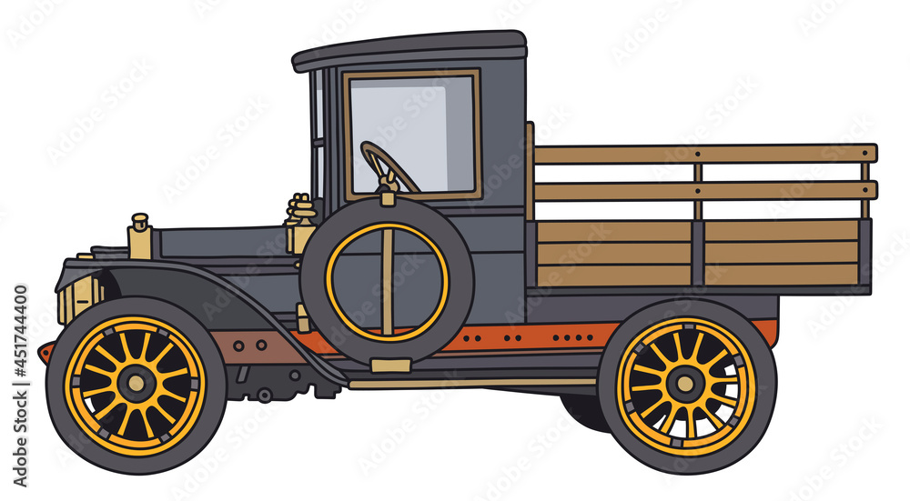 Wall mural the vectorized hand drawing of a vintage black lorry truck