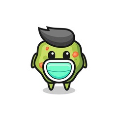 cute puke cartoon wearing a mask