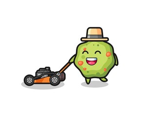 illustration of the puke character using lawn mower