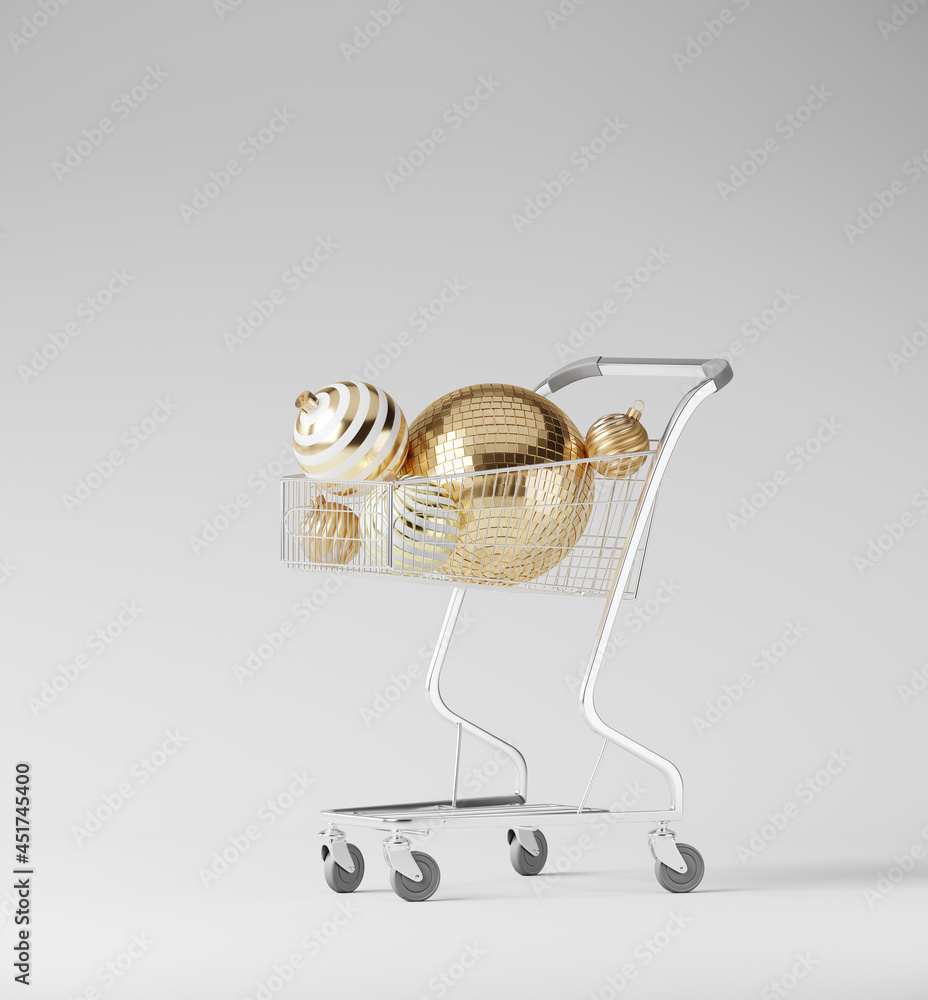 Poster minimal mock up background for christmas and winter holiday concept. christmas bauble and shopping c