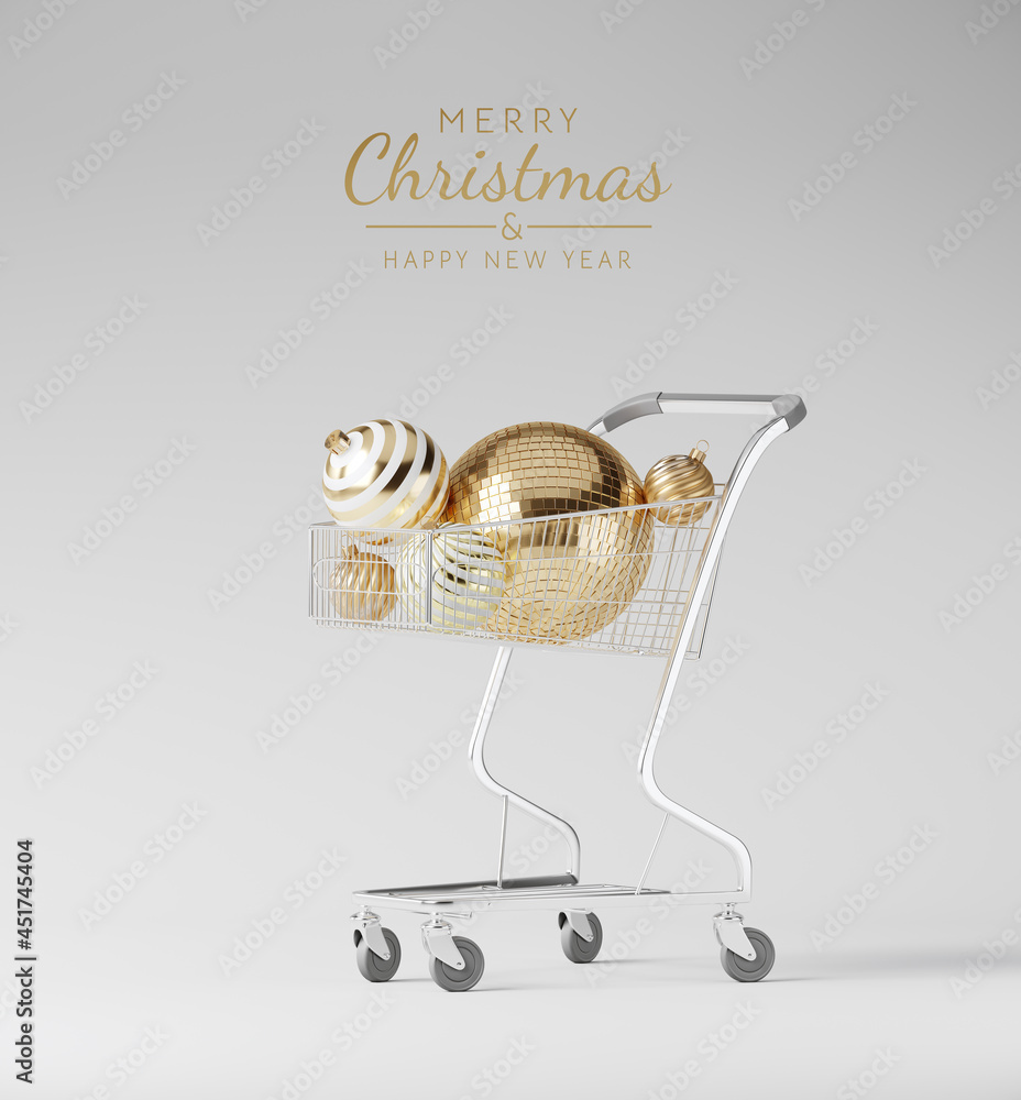 Poster minimal mock up background for christmas and winter holiday concept. christmas bauble and shopping c