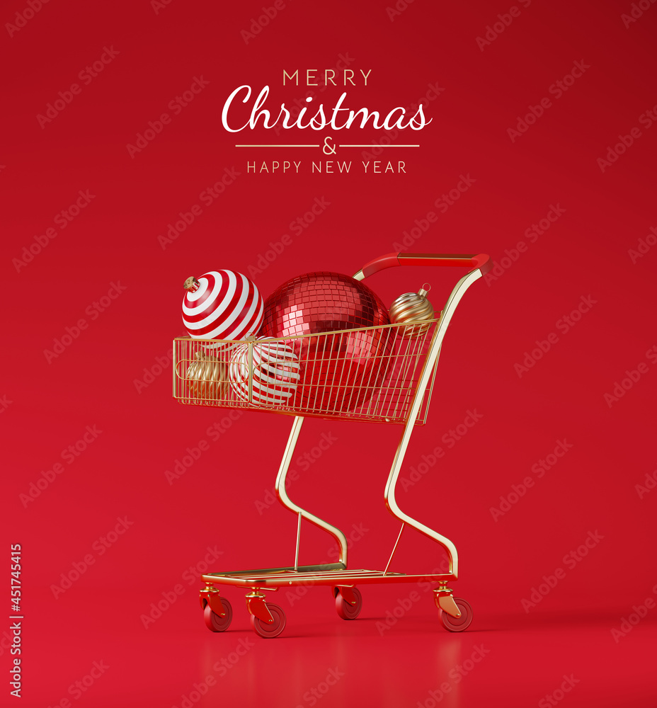 Poster minimal mock up background for christmas and winter holiday concept. christmas bauble and shopping c
