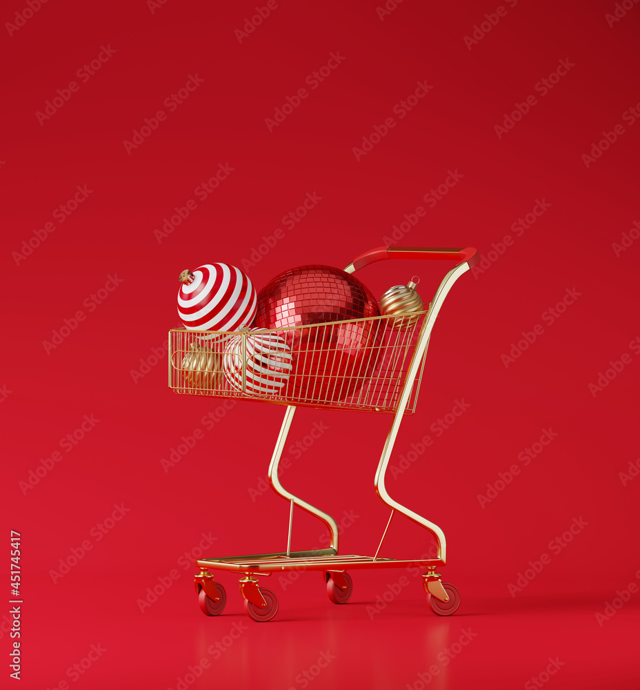 Poster minimal mock up background for christmas and winter holiday concept. christmas bauble and shopping c