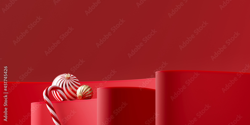 Poster minimal product mock up background for christmas and winter holiday concept. christmas bauble and ca