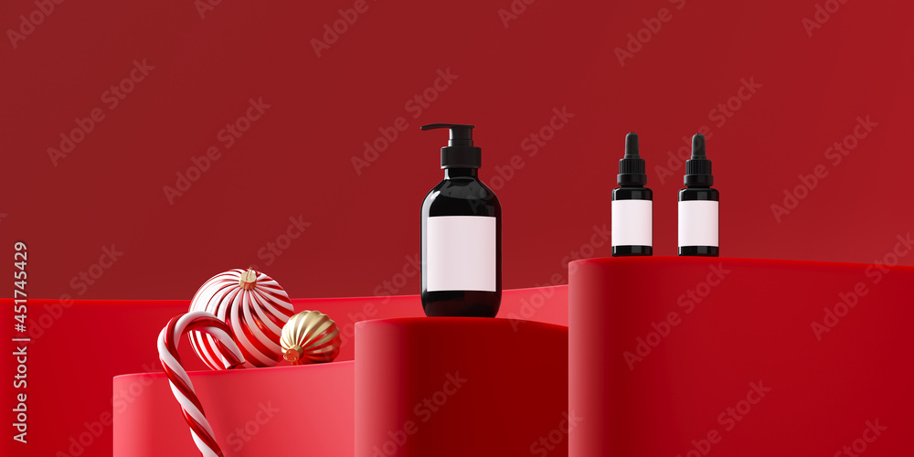 Poster minimal product mock up background for christmas and winter holiday concept. christmas bauble and ca