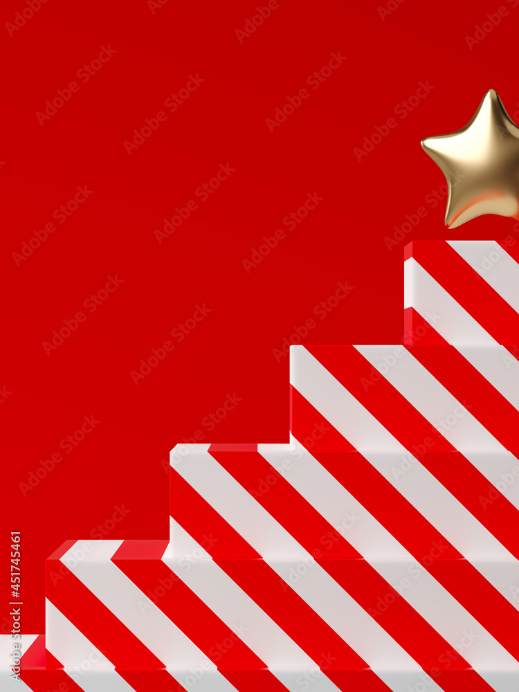 Poster minimal mock up product background for christmas sale concept. concept. red stripe step podium on re