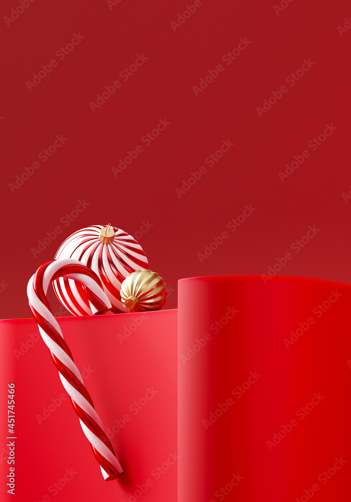Poster minimal product mock up background for christmas and winter holiday concept. christmas bauble and ca