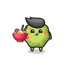cute puke character eating noodles