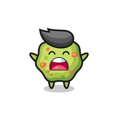 cute puke mascot with a yawn expression