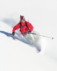 Fototapeta na wymiar mit Skiern gekonnt unterwegs im pulvrigen Neuschnee