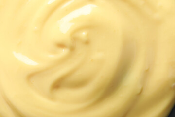 Tasty cheese sauce, top view and close up
