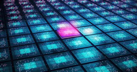 CPU Circuit Technology Background. Data Signals Flowing. Data Processing. Computer And Technology Related 3D Illustration Render.