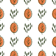 Simple color autumn leaves pattern on a white background. Vector illustration. Print.