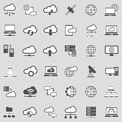 Cloud Computing Icons. Sticker Design. Vector Illustration.