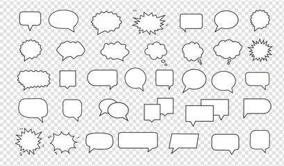 Speech, talk and think, bubble. Cloud retro speech bubble collection with an isolated background. Cartoon and illustration comic templates.