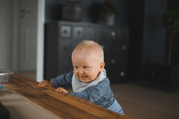 close up portrait of cute smiling baby boy. Happy childhood