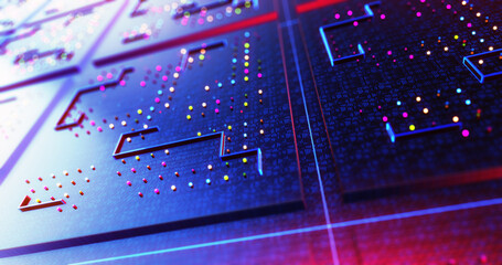 CPU Circuit Technology Background. Data Signals Flowing. Artificial Intelligence. Computer And Technology Related 3D Illustration Render.