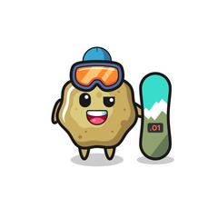 Illustration of loose stools character with snowboarding style