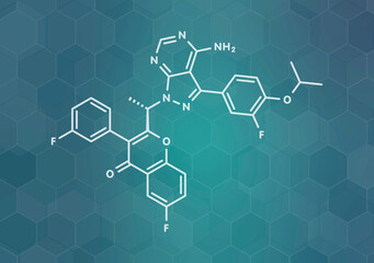 Umbralisib lymphoma drug molecule, illustration