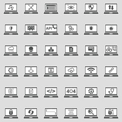 Computer And Laptop Icons. Sticker Design. Vector Illustration.