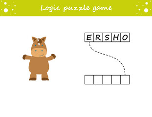 Logic puzzle game. Learning words for kids. Find the hidden name. Activity page for study English. Game for children. Vector illustration.