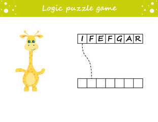 Logic puzzle game. Learning words for kids. Find the hidden name. Activity page for study English. Game for children. Vector illustration.