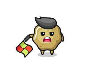 loose stools character as line judge hold the flag down at a 45 degree angle