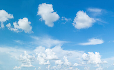 Many white clouds in the blue sky