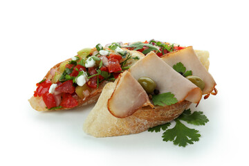 Delicious bruschetta snack isolated on white background