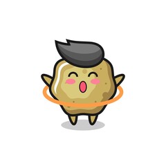 cute loose stools cartoon is playing hula hoop