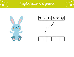Logic puzzle game. Learning words for kids. Find the hidden name. Activity page for study English. Game for children. Vector illustration.