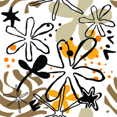 Design with cute shapes and plants. Seamless pattern.	