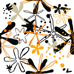 Design with cute shapes and plants. Seamless pattern.	