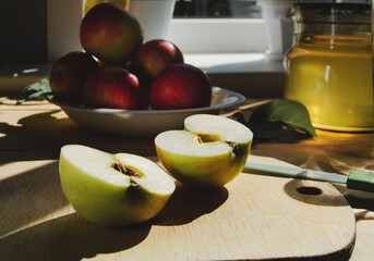 Homemade fresh apple compote, healthy food concept. Delicious, fresh and healthy fruits