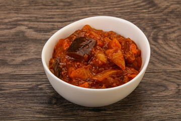 Eggplant saute with tomato and herbs