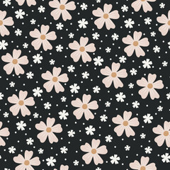 Seamless pattern with beige and white flowers