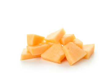 Ripe melon pieces isolated on white background