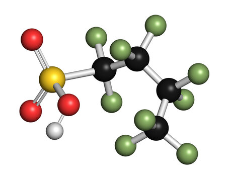 Perfluorobutanesulfonic acid molecule, illustration