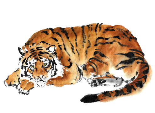 水墨画技法で描かれた虎