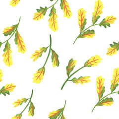 Autumn seamless pattern with yellow oak leaves
