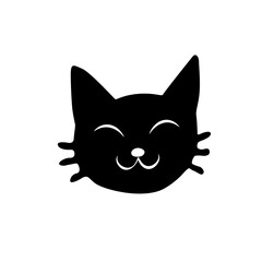 Muzzle of cute black cat-vector illustration in flat style, isolated. Funny icon, clipart, design element, decoration for Halloween, greeting card, template of sticker or badge