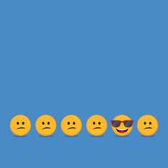 Be different - Being different, standing out from the crowd -The smiling emoji also represents the concept of positivity, individuality , confidence, uniqueness, innovation, creativity.	
