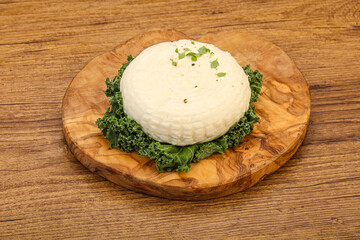 Caucasian suluguni round cheese piece