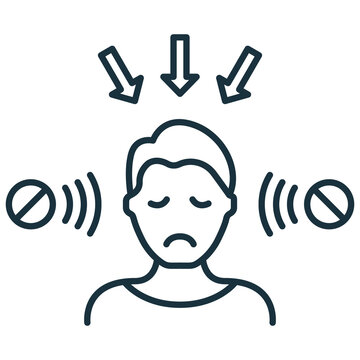 Social Bad Influence on Man Line Icon. Negative Impact from Media and Internet Linear Pictogram. Depressed, Upset Man under Bad Influence Outline Icon. Editable Stroke. Isolated Vector Illustration