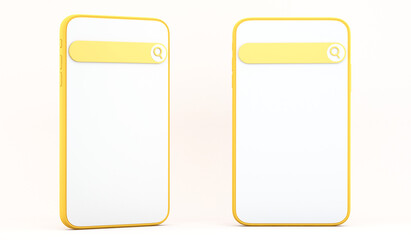 3d Smartphone with search bar on white background ,Communication and social media concept,3D Illustration background
