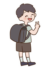 黒色のランドセルを背負った小学生男子